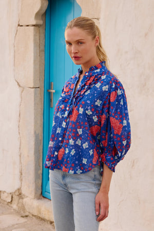 Oliphant Ruffle Front Button Blouse - Fluer