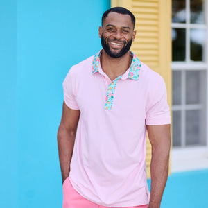 Men's Performance Polo - Bermuda Pink Printed Collar