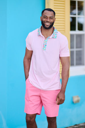 Men's Performance Polo - Bermuda Pink Printed Collar