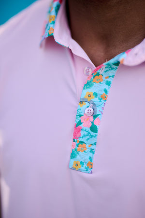 Men's Performance Polo - Bermuda Pink Printed Collar