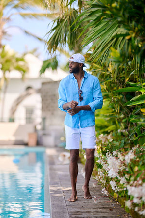 TABS Men's Long Sleeve Linen Shirt - Ocean Blue