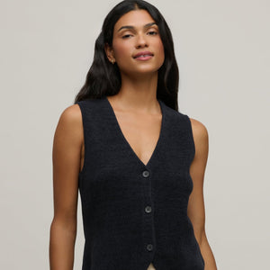 Barefoot Dreams CozyChic Ultra Lite Button Front Vest - Black