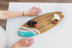 Lynn & Liana Designs Resin-Accented Surfboard Shaped Charcuterie Board - Bermuda Blue
