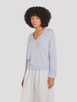 Brodie Flower Pointelle Back V Neck Jumper
