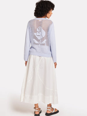 Brodie Flower Pointelle Back V Neck Jumper