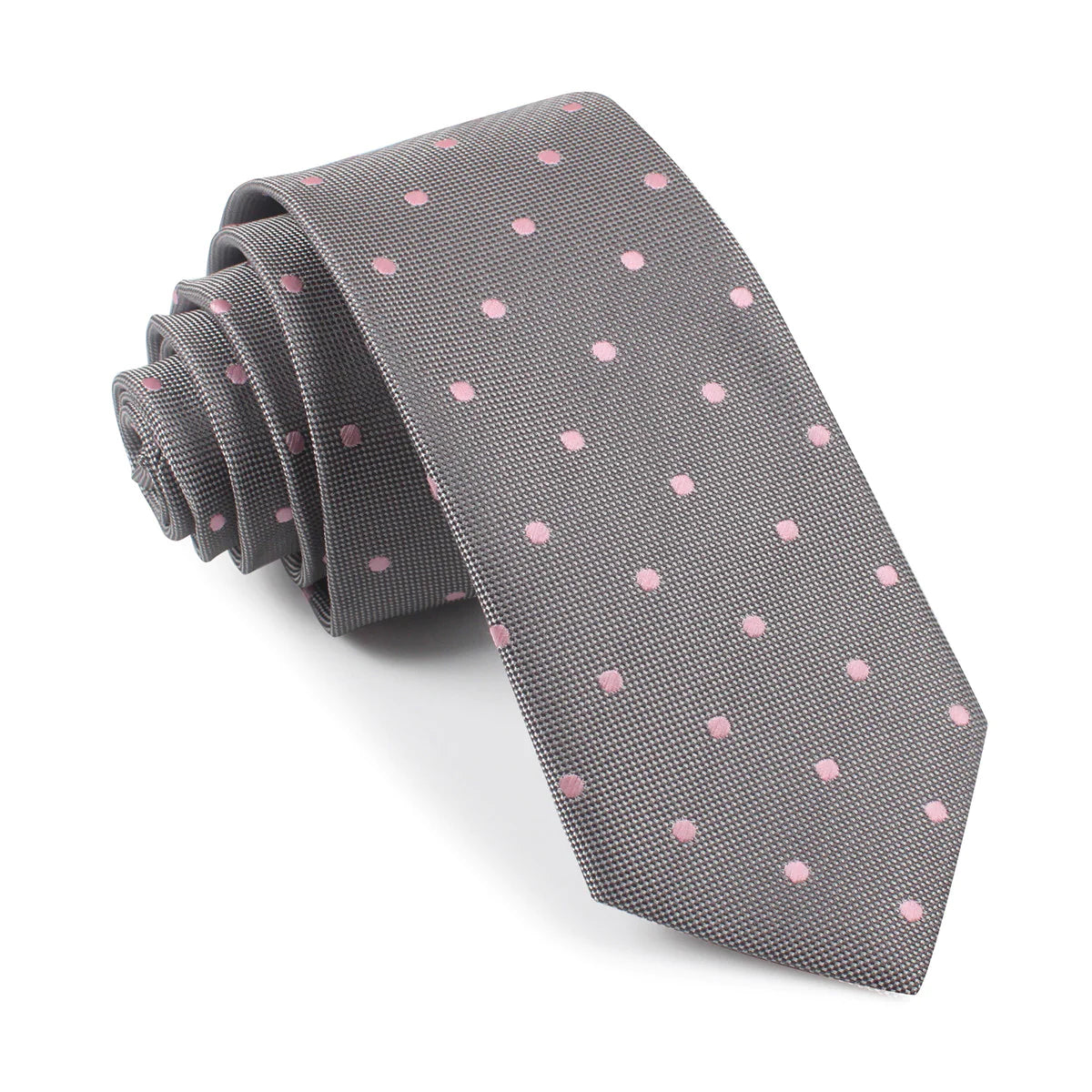 OTAA Tie - Grey with Baby Pink Polka Dots