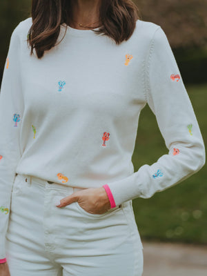 Brodie Lobster Embroidery Crew - White
