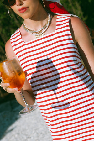 Marea Presley Shift Dress - Red Nautical Stripe