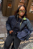 Never Fully Dressed Navy Pinstripe Reversible Puffer