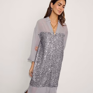Never Fully Dressed Gunmetal Sequin Lila Shirt Dress