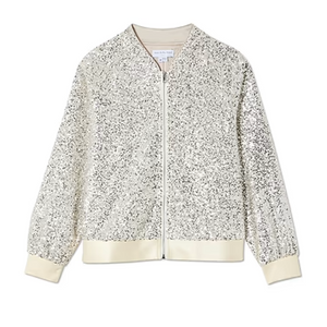 Never Fully Dressed Silver Sequin Bomber Jacket