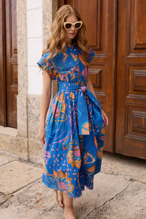 Oliphant Belted Shirt Dress - Antico Blue