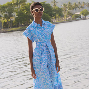 Oliphant Belted Shirt Dress - Ditsy Blue