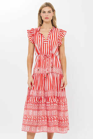 Oliphant Cinched Flirty Midi- Santorini Red