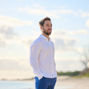 TABS Men's Long Sleeve Linen Shirt - Longtail White