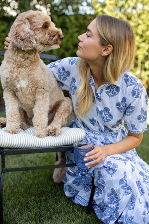 Marea Short Sleeve Shirt Dress - Indigo Striped Hollyhock