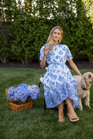 Marea Short Sleeve Shirt Dress - Indigo Striped Hollyhock
