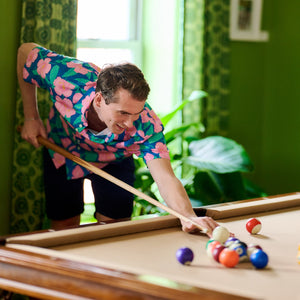 playing pool with hibiscus print
