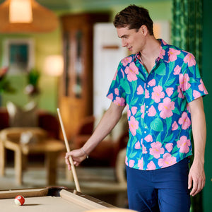 playing pool with hibiscus print