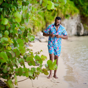 man wearing floral set