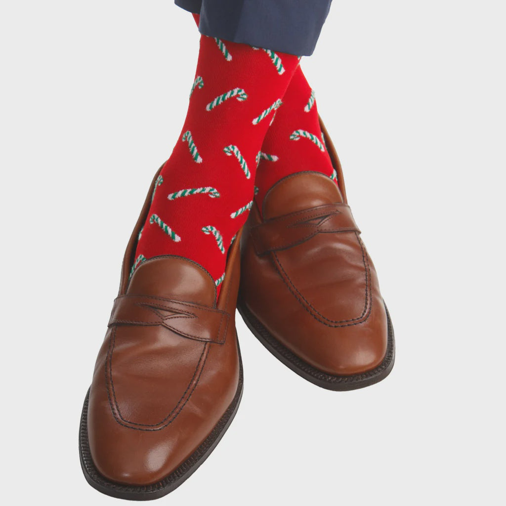 Dapper Classics Socks - Red w/ Candy Cane