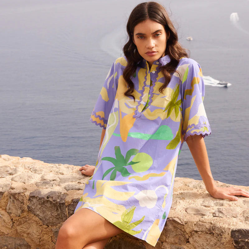 Oliphant Collared Shirt Dress Mini- Paradiso Blue