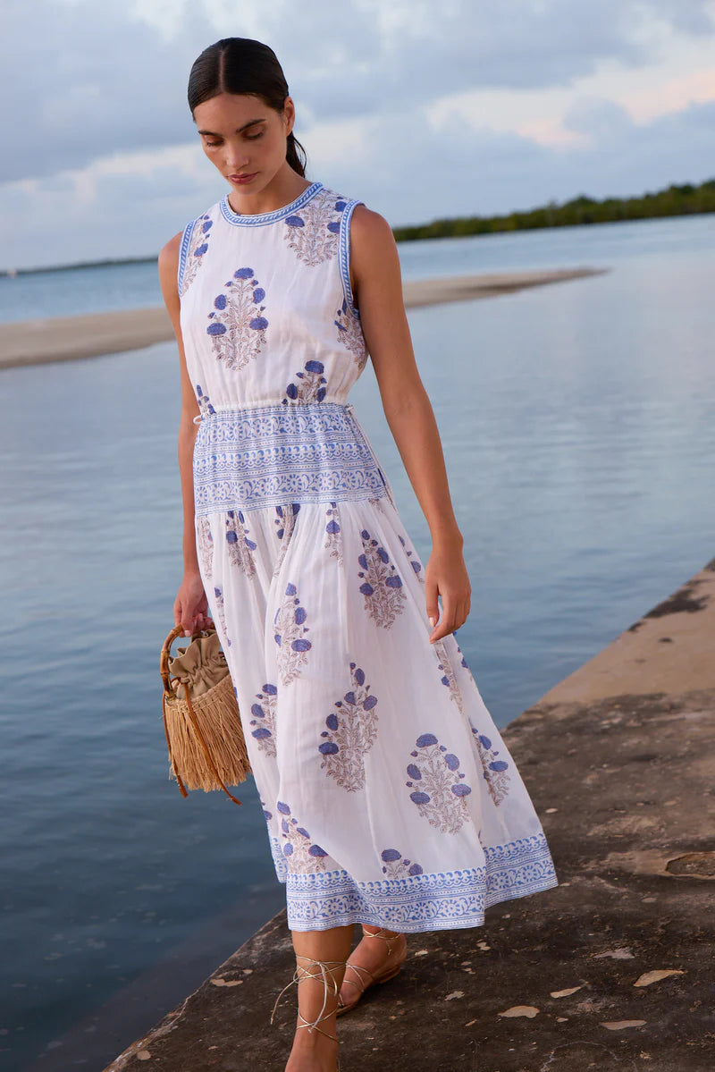 Oliphant Sleeveless Piped Maxi- Laguna Blue