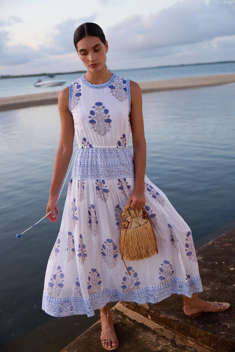 Oliphant Sleeveless Piped Maxi- Laguna Blue