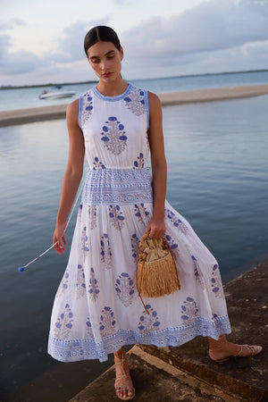 Oliphant Sleeveless Piped Maxi- Laguna Blue