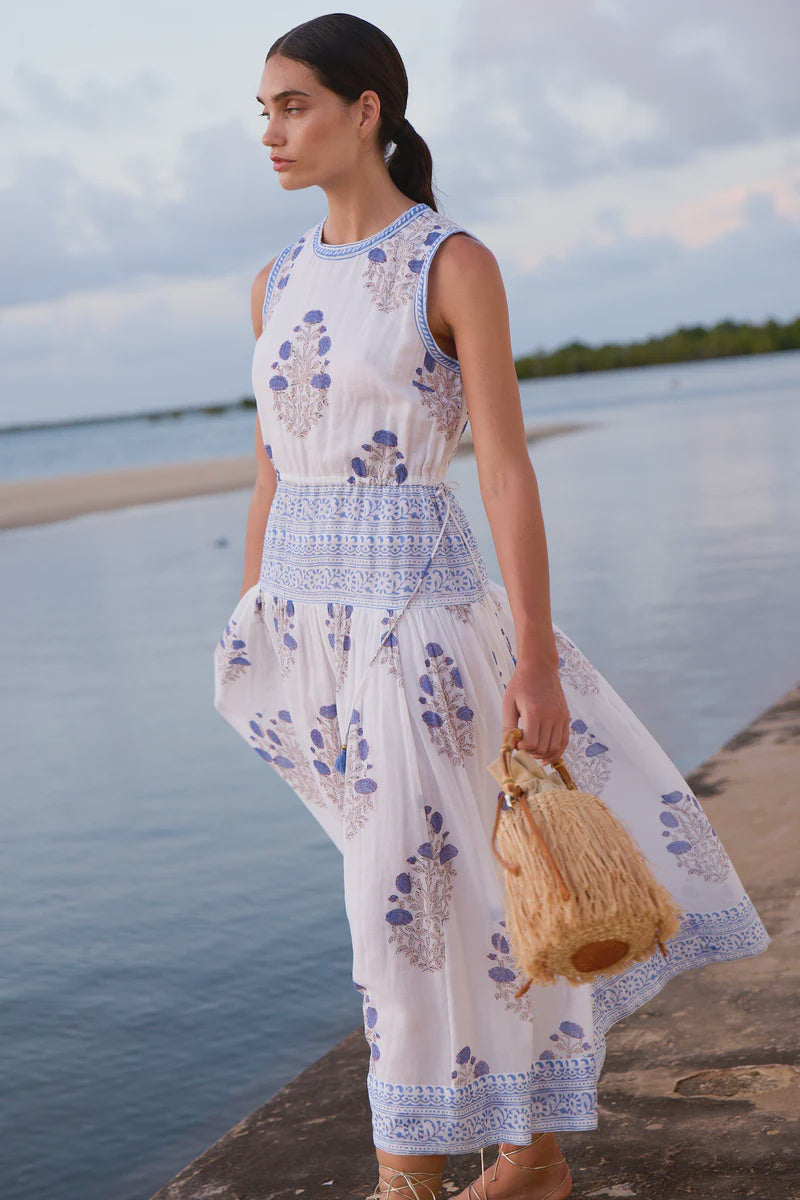 Oliphant Sleeveless Piped Maxi- Laguna Blue