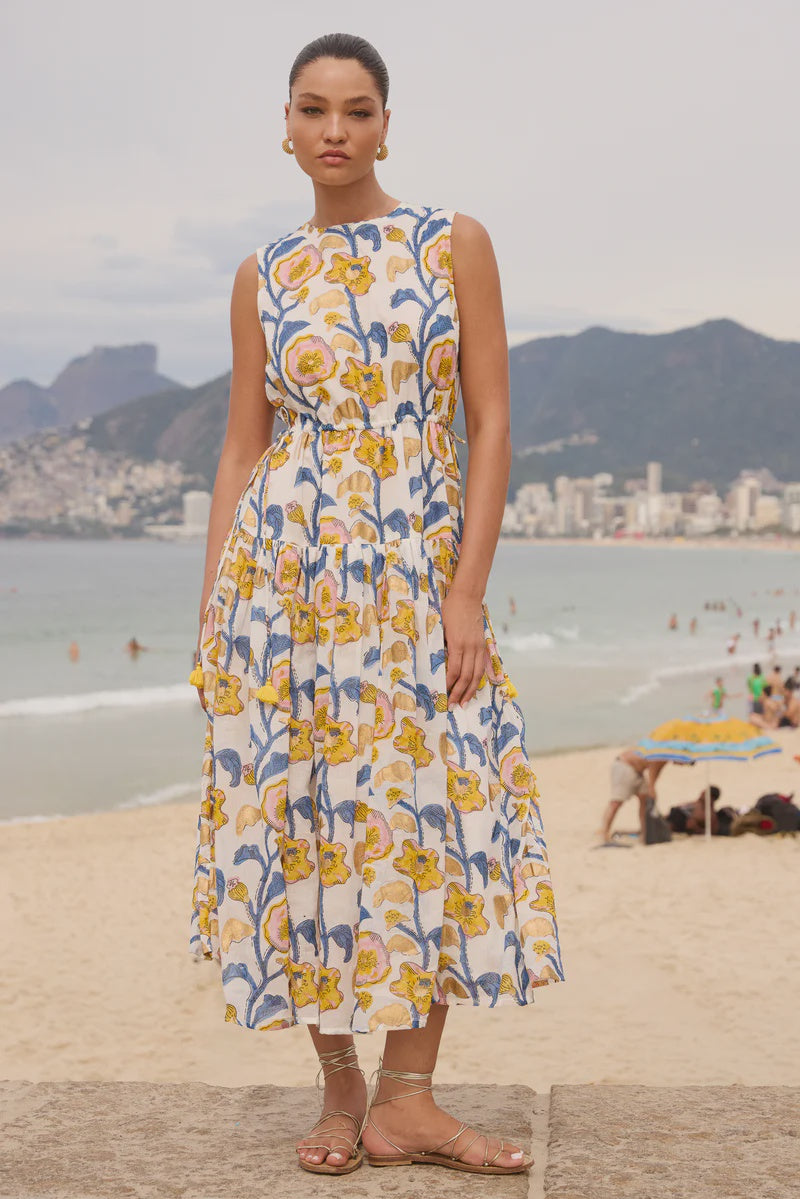 Oliphant Sleeveless Piped Maxi- Poppy Marigold