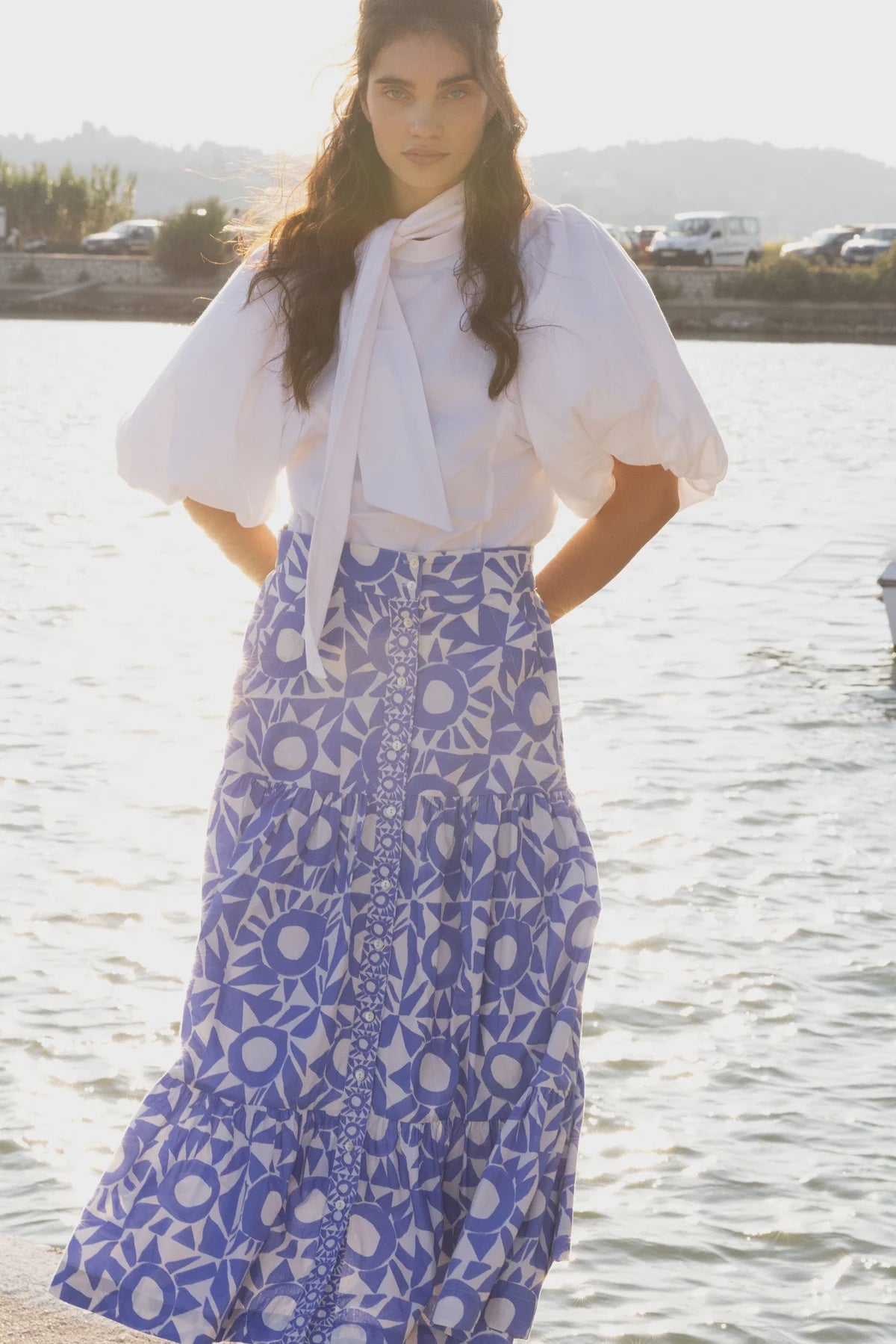 Oliphant Button Front Skirt - Eclipse Blue