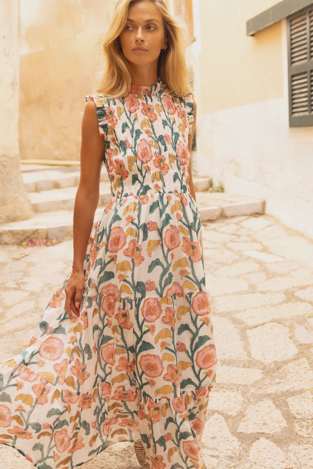Oliphant Sleeveless Smocked Maxi- Poppy Teal