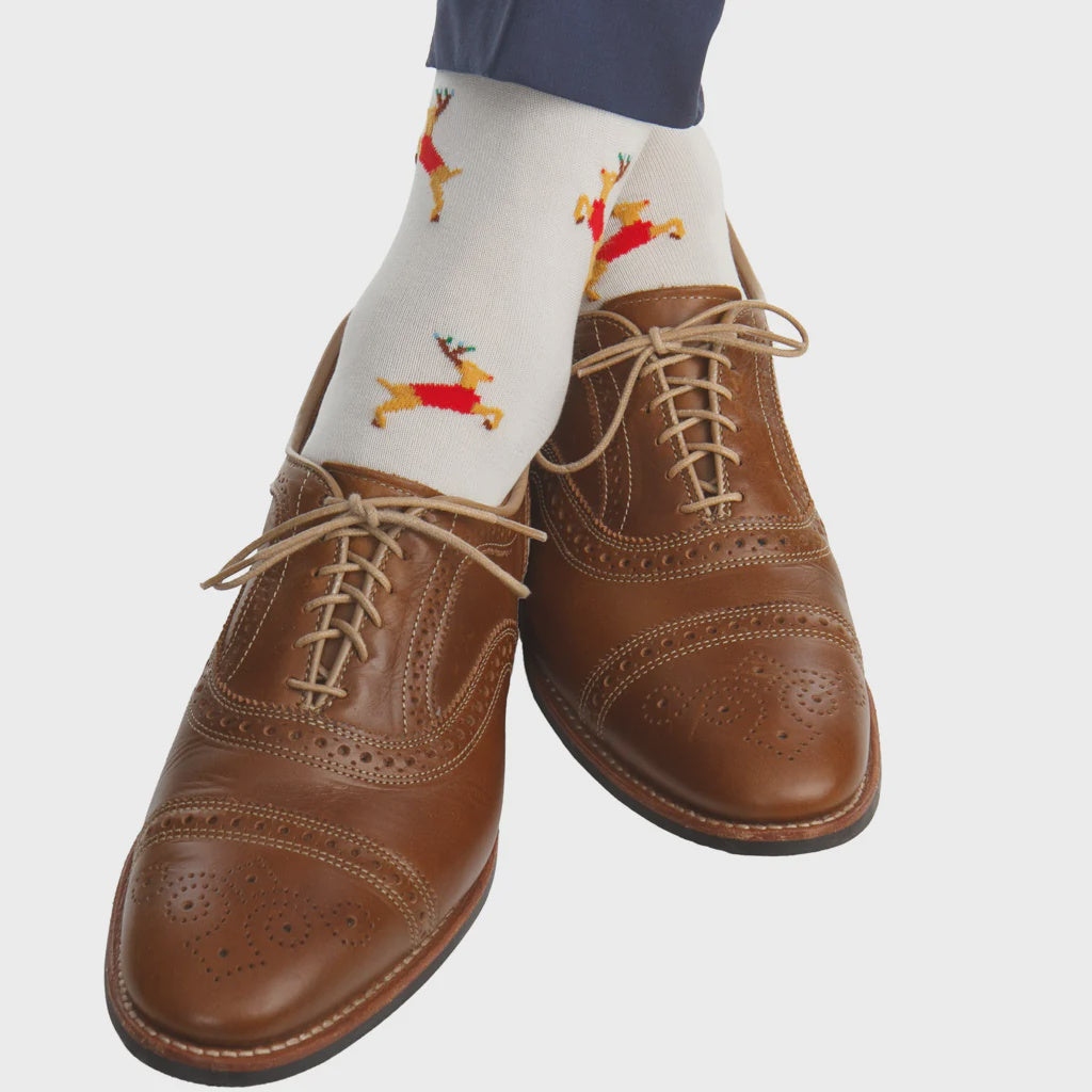 Dapper Classics Socks - Cream w/ Reindeer