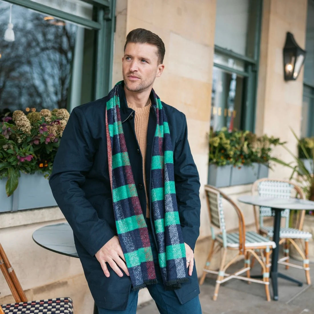 Swole Panda Scarf - Green/Navy Striped