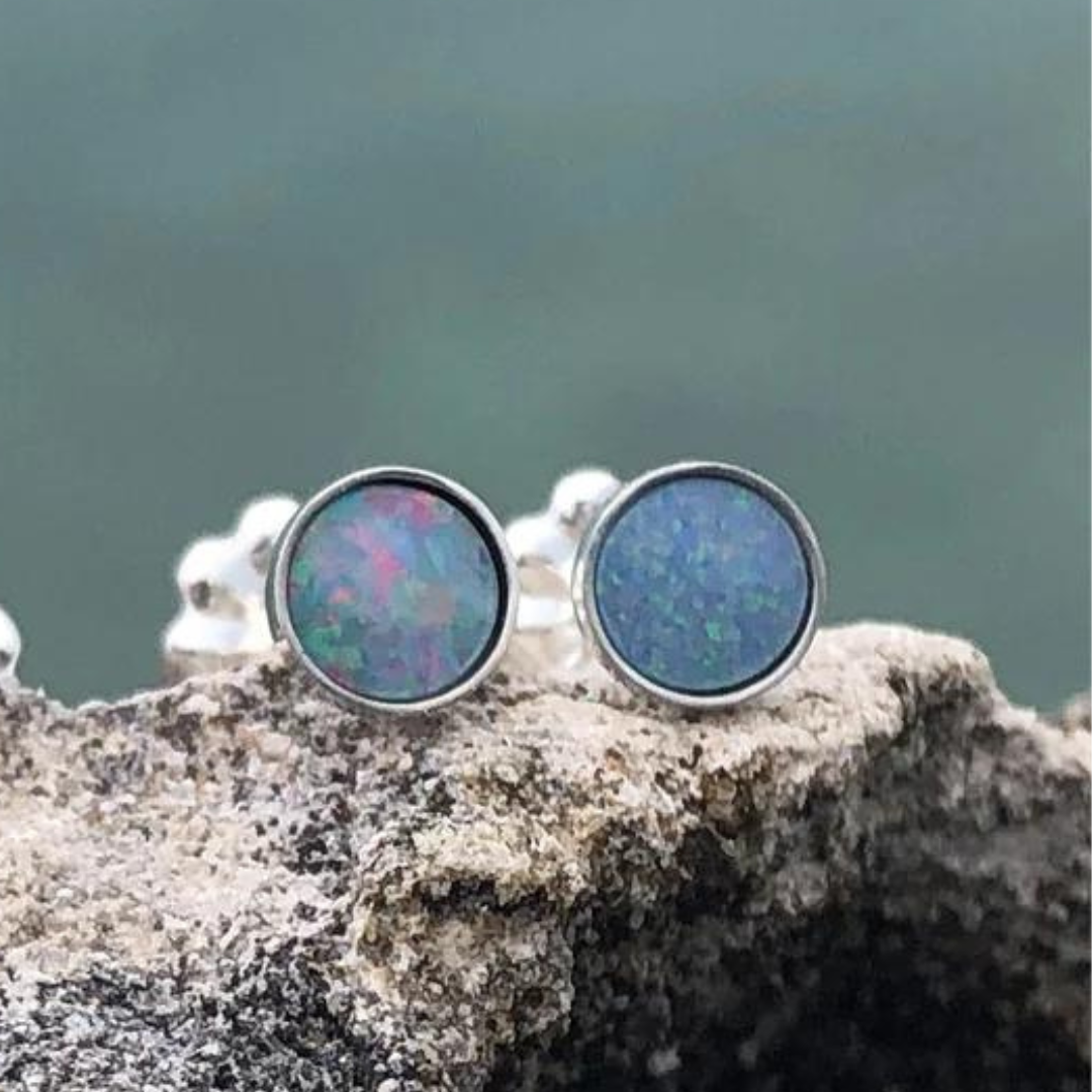 Airy Heights Opal Button Studs - Aqua