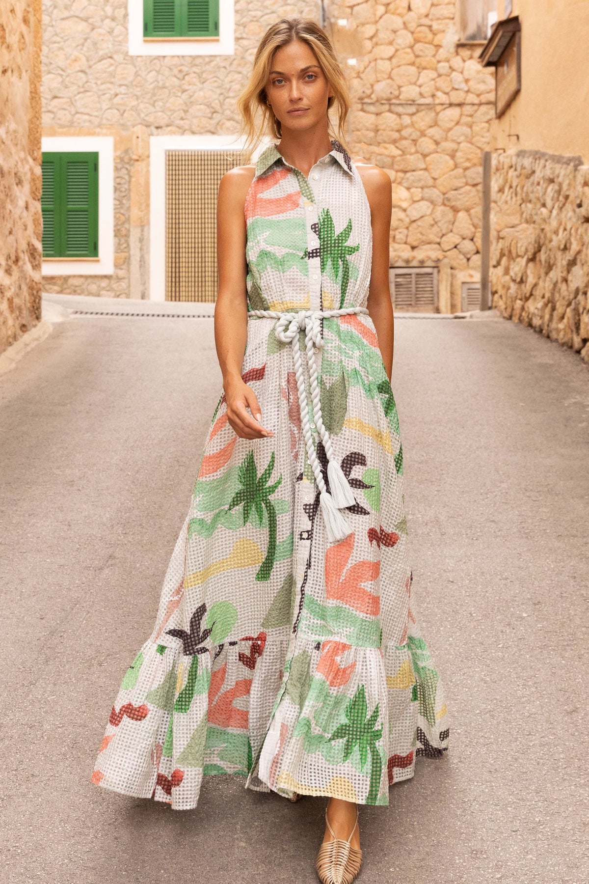 Oliphant Sleeveless Shirt Dress Maxi- Paradiso Petal