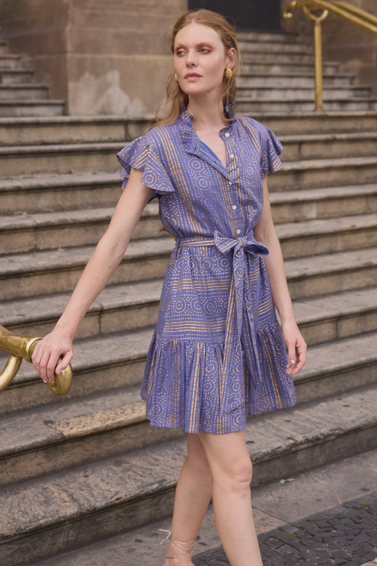 Oliphant Ruffle Collar Button Mini- Helene Blue
