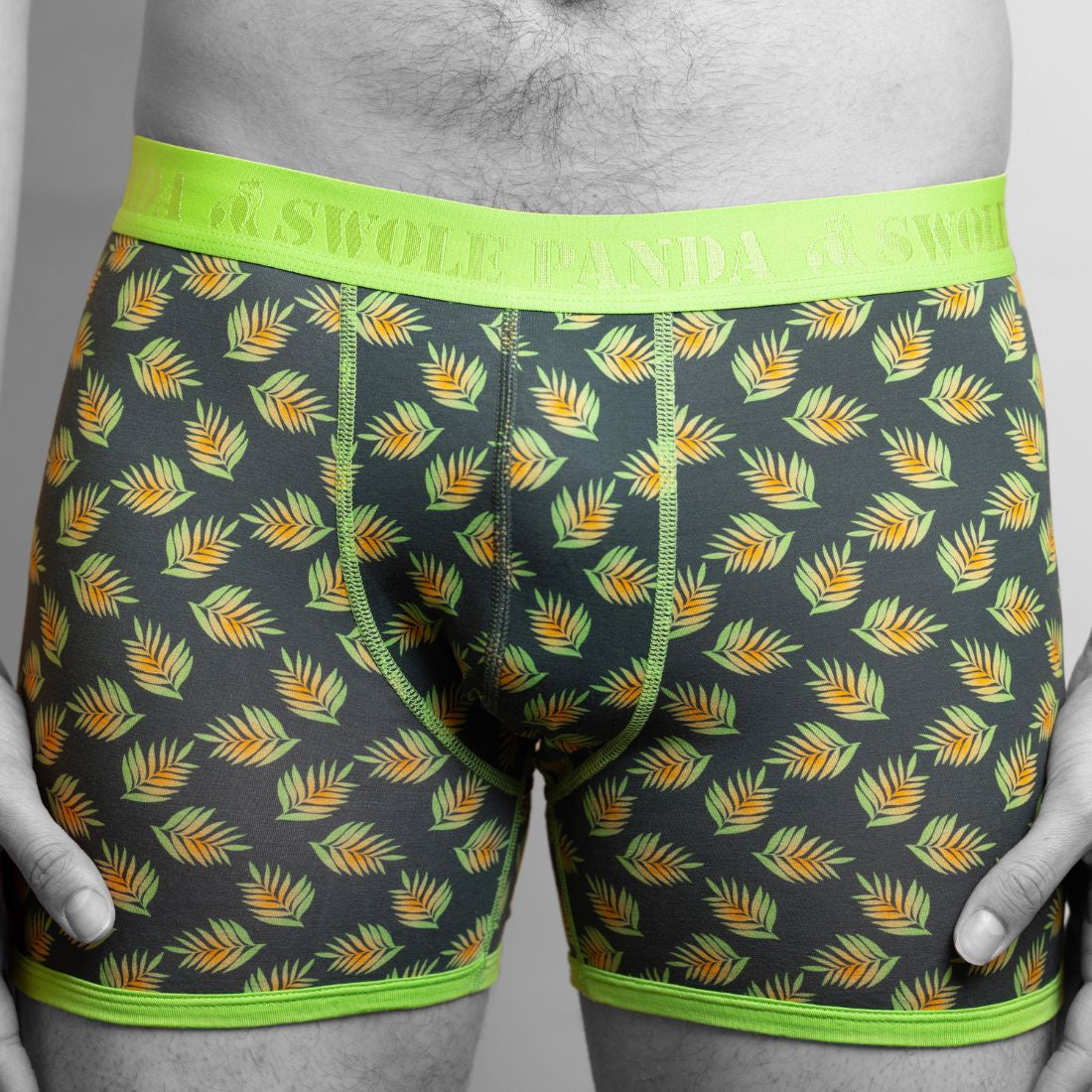 Swole Panda Boxers - Leaf Print & Green