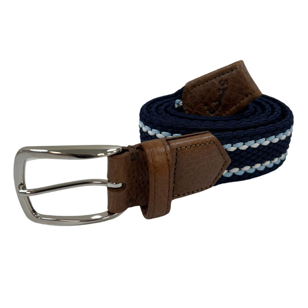 F. H. Wadsworth Elastic Stretch Belt - Navy, Blue, & White Stripe