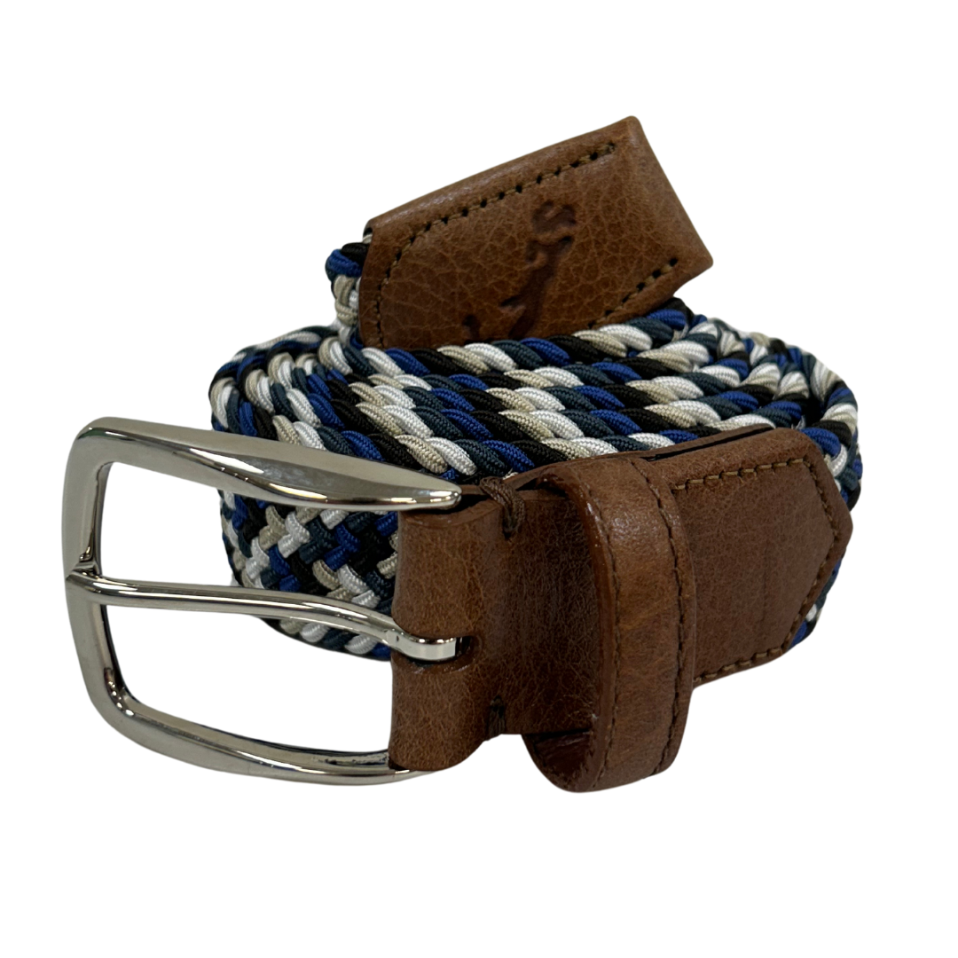 F. H. Wadsworth Elastic Stretch Belt - Tan, White, & Blue Multi