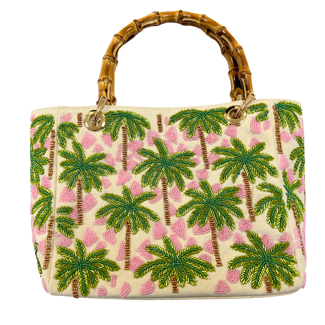 Tiana Design - Bamboo Arch Handle Bag - Palm trees