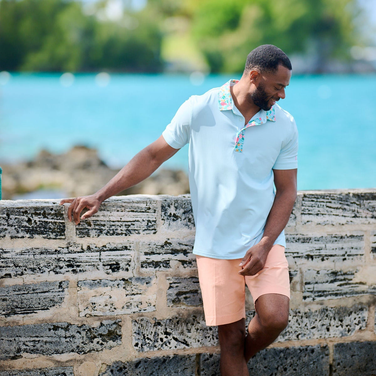 Men's Performance Polo - Bluebird Printed Collar