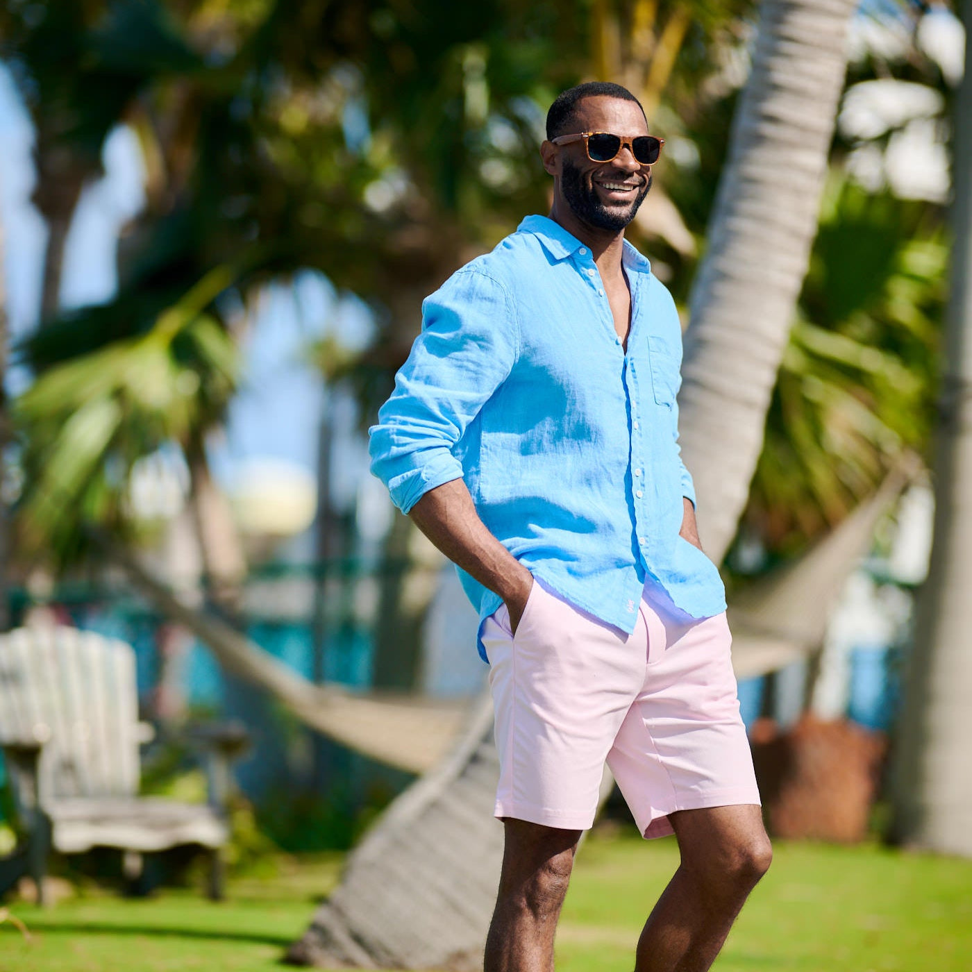 TABS Men's Long Sleeve Linen Shirt - Ocean Blue