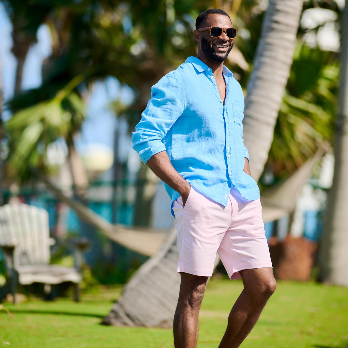 The Loren TABS Men's Long Sleeve Linen Shirt - Ocean Blue
