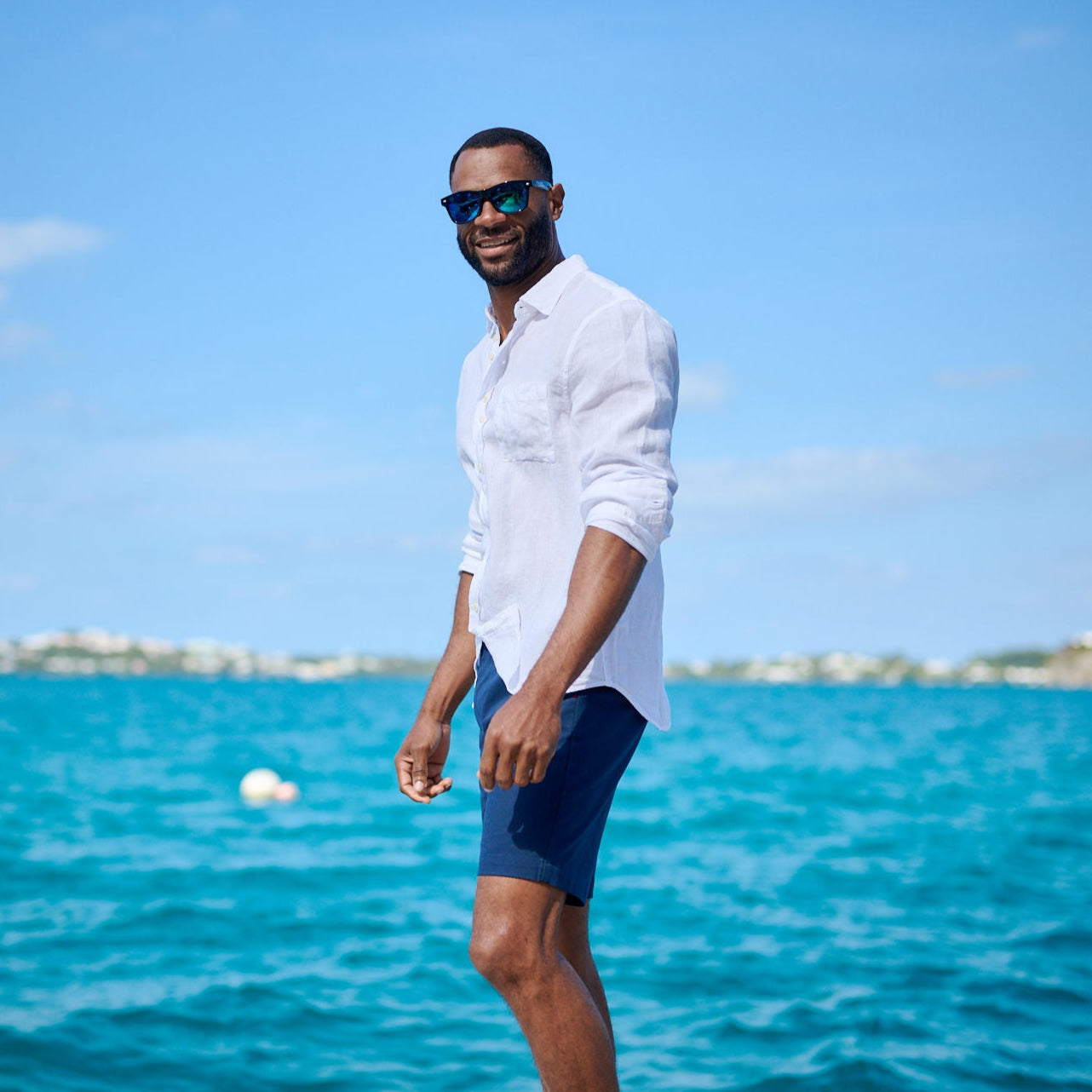 TABS Men's Long Sleeve Linen Shirt - Longtail White