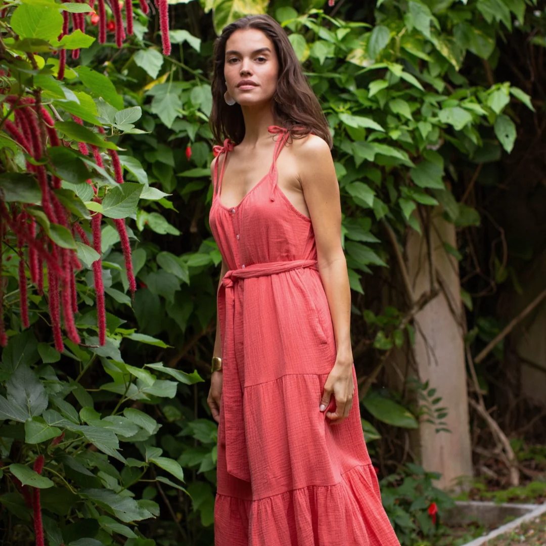 Marea  Siesta Gauze Dress - Guava