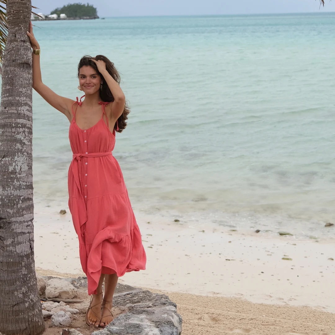 Marea  Siesta Gauze Dress - Guava