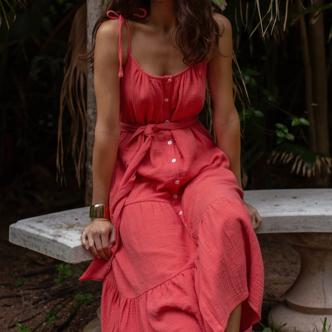 Marea  Siesta Gauze Dress - Guava