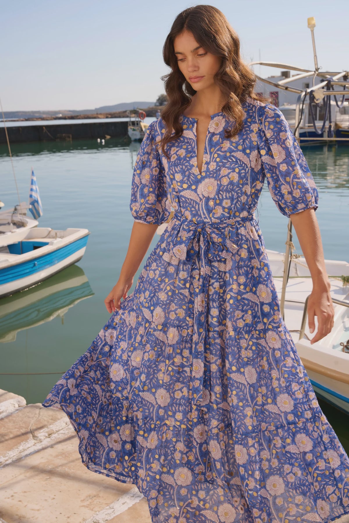 Oliphant Puff Sleeve Maxi- Carolina Cobalt